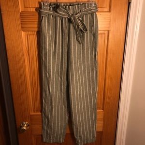 Striped paper bag pants high waisted with belt